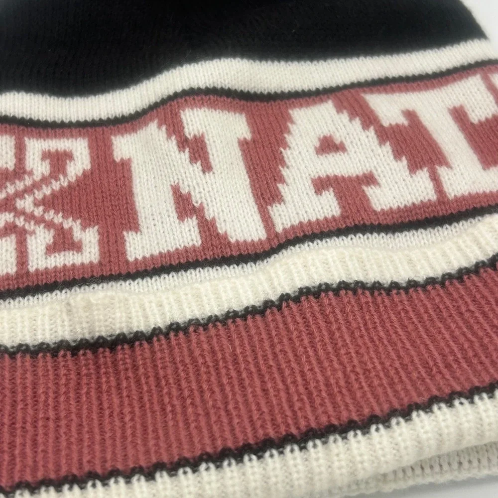 Victoria's Secret PINK Nation Pom Beanie Hat Black Maroon White OSITU Acrylic